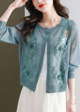 Load image into Gallery viewer, Blue Hollow Out Ice Size Knit Cardigans Long Sleeve