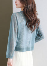 Load image into Gallery viewer, Blue Hollow Out Ice Size Knit Cardigans Long Sleeve