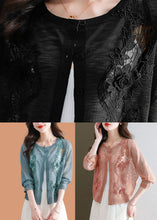 Load image into Gallery viewer, Blue Hollow Out Ice Size Knit Cardigans Long Sleeve