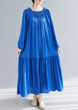 Load image into Gallery viewer, Blue O-Neck Ruffled Patchwork Chiffon Maxi Dress Spring