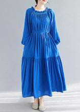 Load image into Gallery viewer, Blue O-Neck Ruffled Patchwork Chiffon Maxi Dress Spring