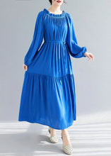 Load image into Gallery viewer, Blue O-Neck Ruffled Patchwork Chiffon Maxi Dress Spring