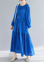 Load image into Gallery viewer, Blue O-Neck Ruffled Patchwork Chiffon Maxi Dress Spring