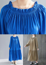 Load image into Gallery viewer, Blue O-Neck Ruffled Patchwork Chiffon Maxi Dress Spring