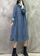 Load image into Gallery viewer, Blue Patchwork Denim Shirts Dresses Peter Pan Collar Long Sleeve