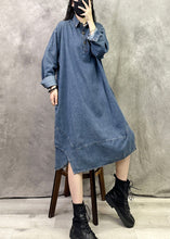 Load image into Gallery viewer, Blue Patchwork Denim Shirts Dresses Peter Pan Collar Long Sleeve