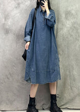 Load image into Gallery viewer, Blue Patchwork Denim Shirts Dresses Peter Pan Collar Long Sleeve