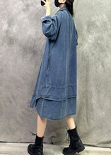 Load image into Gallery viewer, Blue Patchwork Denim Shirts Dresses Peter Pan Collar Long Sleeve