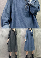 Load image into Gallery viewer, Blue Patchwork Denim Shirts Dresses Peter Pan Collar Long Sleeve