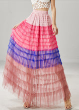 Load image into Gallery viewer, Blue Patchwork Tulle Beach Skirts Layered Ruffled Summer