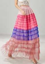 Load image into Gallery viewer, Blue Patchwork Tulle Beach Skirts Layered Ruffled Summer