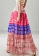 Load image into Gallery viewer, Blue Patchwork Tulle Beach Skirts Layered Ruffled Summer