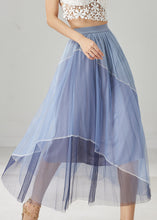 Load image into Gallery viewer, Blue Patchwork Tulle Vacation Skirts Elastic Waist Summer