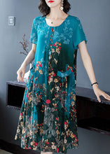 Load image into Gallery viewer, Blue Patchwork Wrinkled Chiffon Long Dress Short Sleeve