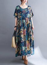 Load image into Gallery viewer, Blue Patchwork Wrinkled Holiday Maxi Dress Summer