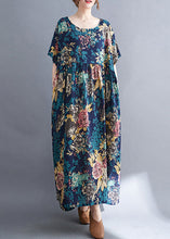 Load image into Gallery viewer, Blue Patchwork Wrinkled Holiday Maxi Dress Summer