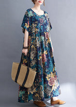 Load image into Gallery viewer, Blue Patchwork Wrinkled Holiday Maxi Dress Summer