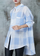 Load image into Gallery viewer, Blue Plaid Cotton UPF 50+ Blouse Top Oversized Spring