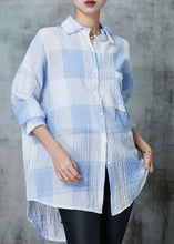 Load image into Gallery viewer, Blue Plaid Cotton UPF 50+ Blouse Top Oversized Spring