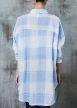 Load image into Gallery viewer, Blue Plaid Cotton UPF 50+ Blouse Top Oversized Spring