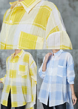 Load image into Gallery viewer, Blue Plaid Cotton UPF 50+ Blouse Top Oversized Spring