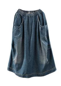 Blue Pockets Retro Patchwork Summer Skirts Denim