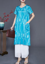 Load image into Gallery viewer, Blue Print Chiffon Holiday Dress V Nec Pockets Summer