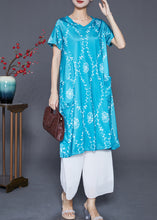 Load image into Gallery viewer, Blue Print Chiffon Holiday Dress V Nec Pockets Summer