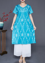 Load image into Gallery viewer, Blue Print Chiffon Holiday Dress V Nec Pockets Summer