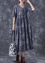 Load image into Gallery viewer, Blue Print Linen Maxi Dress Exra Large Hem Drawstring Summer