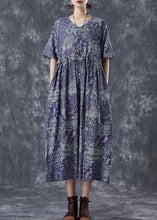 Load image into Gallery viewer, Blue Print Linen Maxi Dress Exra Large Hem Drawstring Summer