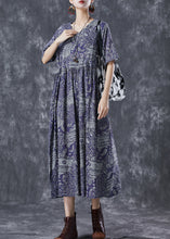 Load image into Gallery viewer, Blue Print Linen Maxi Dress Exra Large Hem Drawstring Summer