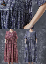 Load image into Gallery viewer, Blue Print Linen Maxi Dress Exra Large Hem Drawstring Summer