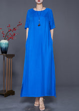 Load image into Gallery viewer, Blue Silk Holiday Dress Oversized Side Open Summer