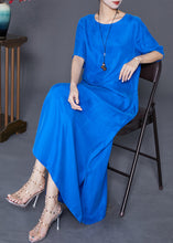 Load image into Gallery viewer, Blue Silk Holiday Dress Oversized Side Open Summer