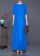 Load image into Gallery viewer, Blue Silk Holiday Dress Oversized Side Open Summer