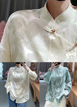 Load image into Gallery viewer, Blue Sky Blue Print Silk Shirt Stand Collar Long Sleeve