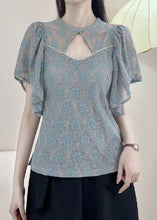 Load image into Gallery viewer, Blue Solid Button Blouses O-Neck Short Sleeve