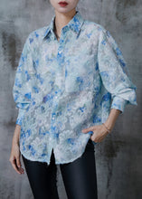 Load image into Gallery viewer, Blue Tie Dye UPF 50+ Shirt Tops Tasseled Summer