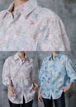 Load image into Gallery viewer, Blue Tie Dye UPF 50+ Shirt Tops Tasseled Summer