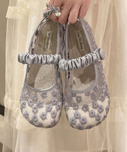 Load image into Gallery viewer, Blue Walking Sandals Women Tulle Embroidery Buckle Strap Splicing