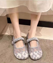 Load image into Gallery viewer, Blue Walking Sandals Women Tulle Embroidery Buckle Strap Splicing