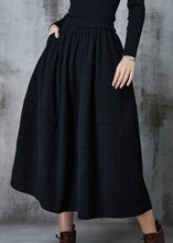 Load image into Gallery viewer, Bohemian Black Elastic Waist Patchwork Corduroy A Line Skirts Spring