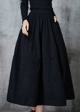 Load image into Gallery viewer, Bohemian Black Elastic Waist Patchwork Corduroy A Line Skirts Spring