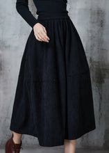 Load image into Gallery viewer, Bohemian Black Elastic Waist Patchwork Corduroy A Line Skirts Spring