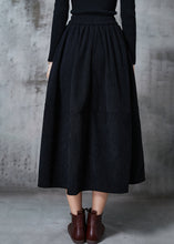 Load image into Gallery viewer, Bohemian Black Elastic Waist Patchwork Corduroy A Line Skirts Spring