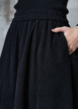 Load image into Gallery viewer, Bohemian Black Elastic Waist Patchwork Corduroy A Line Skirts Spring