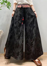 Load image into Gallery viewer, Bohemian Black Embroidered Patchwork Silk Wide Leg Pants Spring