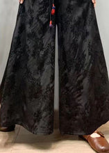 Load image into Gallery viewer, Bohemian Black Embroidered Patchwork Silk Wide Leg Pants Spring