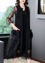 Load image into Gallery viewer, Bohemian Black Embroidered Floral Tulle Long Coats Half Sleeve